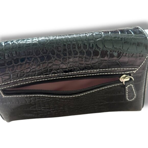 Y2K Liz Claiborne Black Crocodile Embossed Faux Leather Purse Shoulder Bag - Picture 10 of 16
